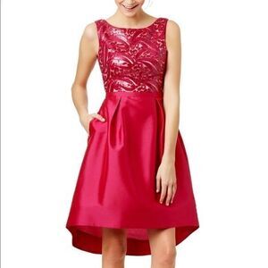 Monique ML LHuillier ring around lace dress pink